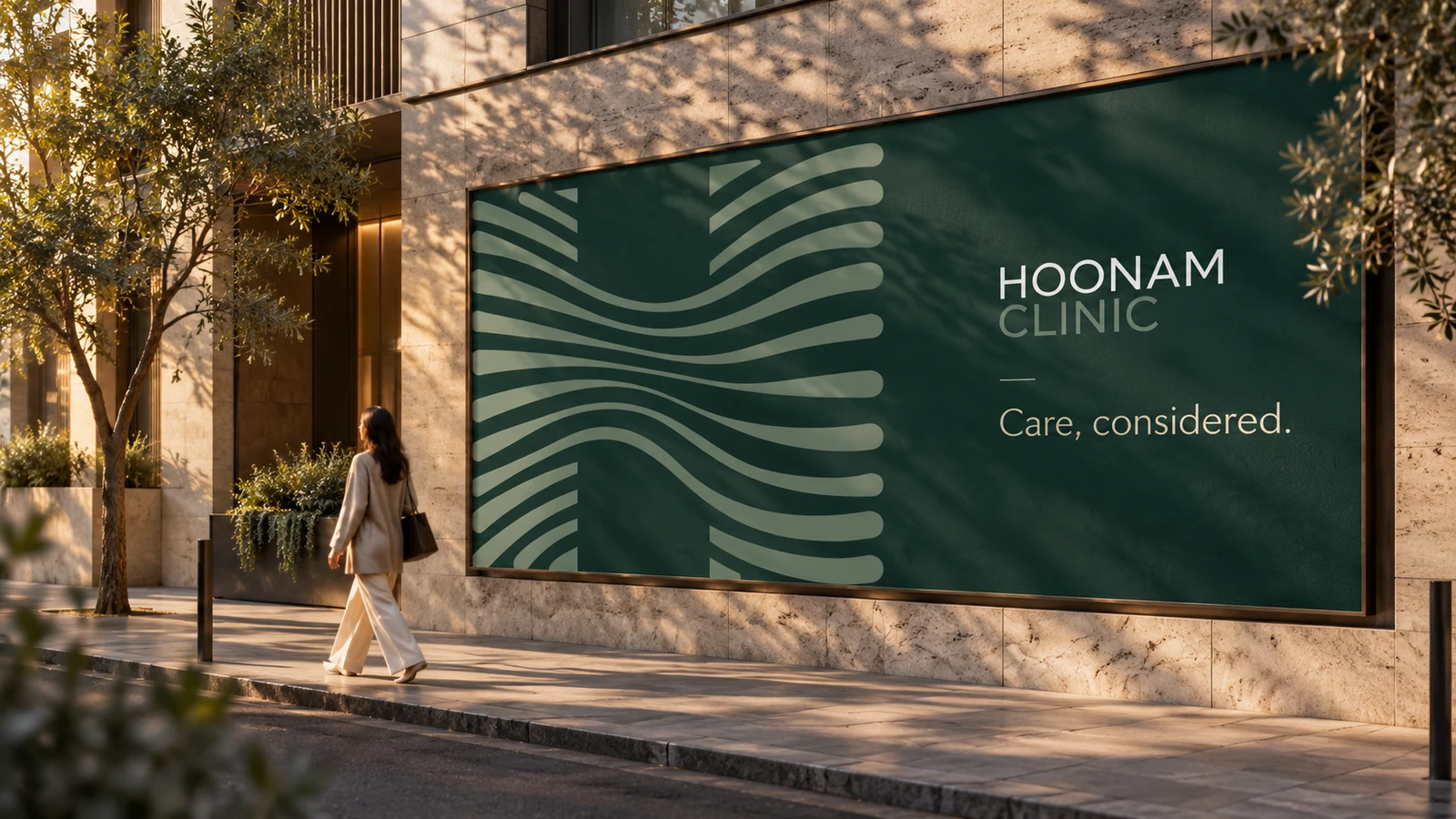 Proposed Hoonam outdoor campaign with an oversized flowing H and minimal copy