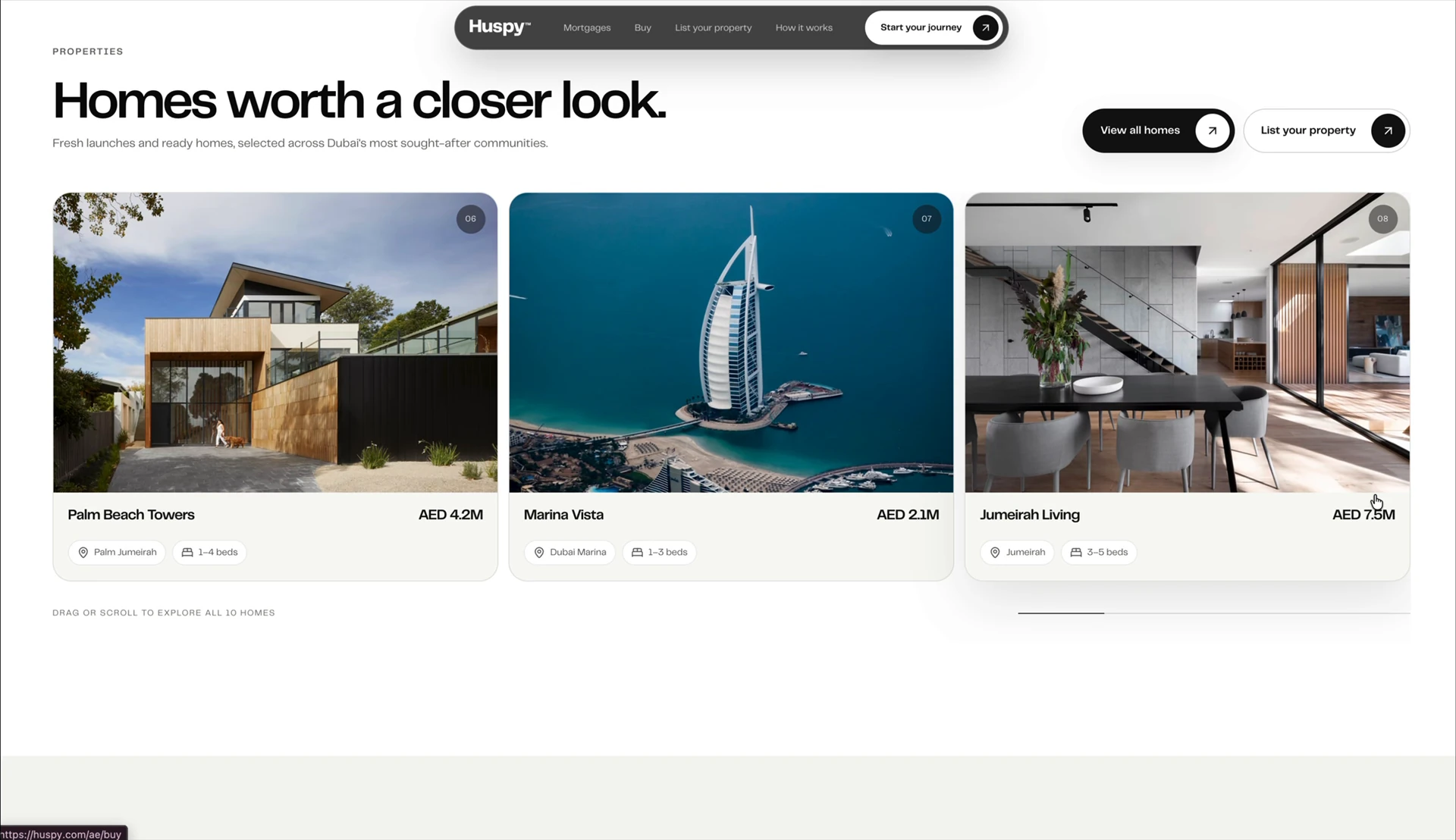 Huspy property collection with consistent photography, prices and key details