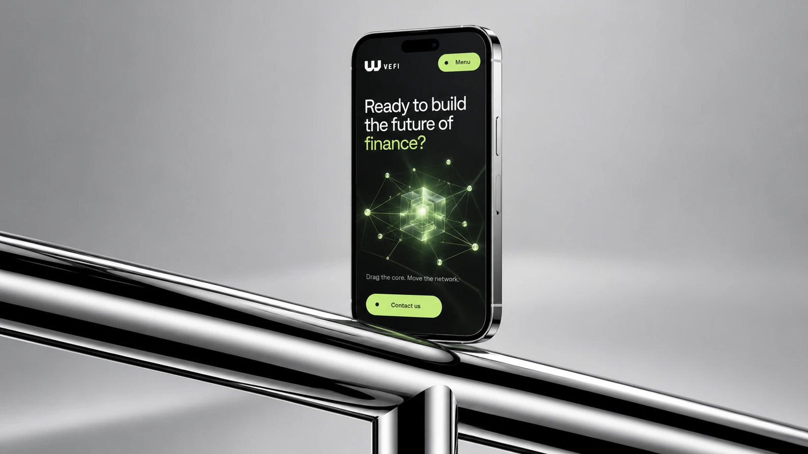WeFi closing network section on a phone standing on chrome rails