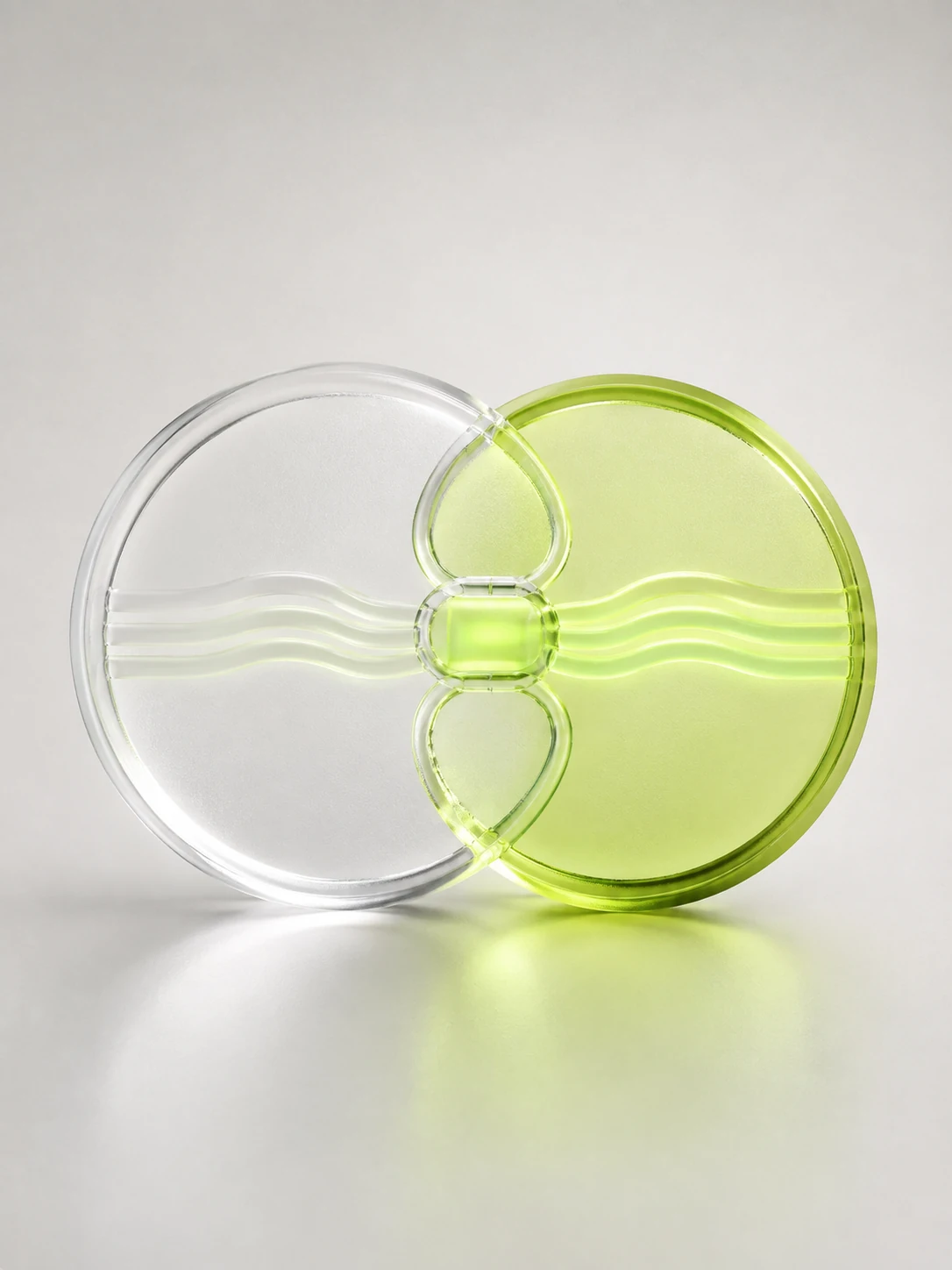 Two linked glass payment discs